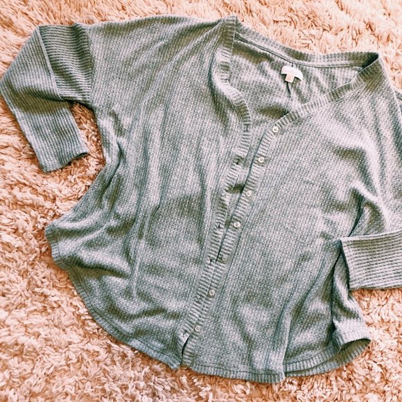 Colsie Gray Waffle Button-Up, Open Cardigan - Picture 3 of 12